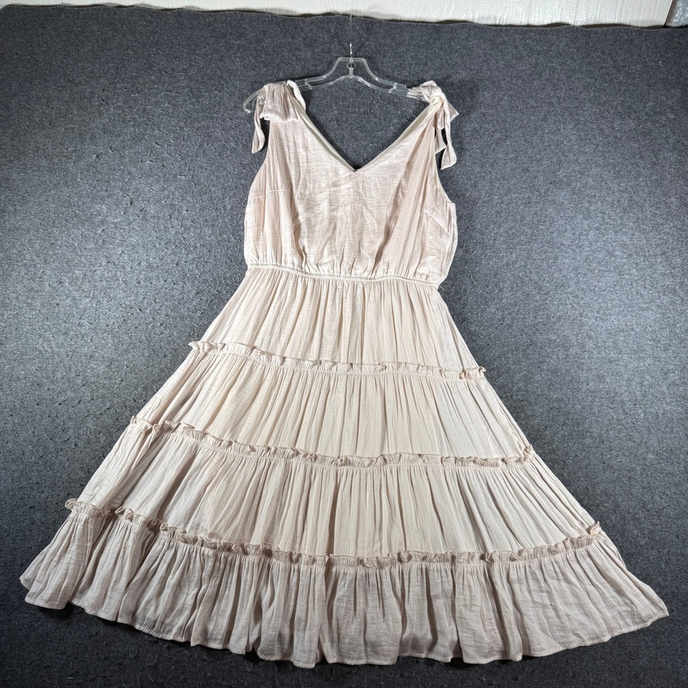 She + Sky Blush Pink Tiered Midi Dress Tie Shoulder V-Neck SS6540 Large